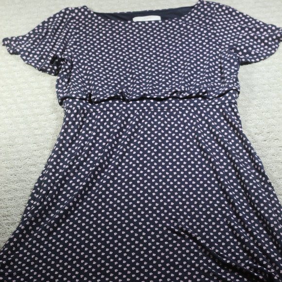 LOFT Dresses & Skirts - Loft Size M Navy Blue and Pink Knit Flutter Sleeve Blouson Flowy Midi Dress